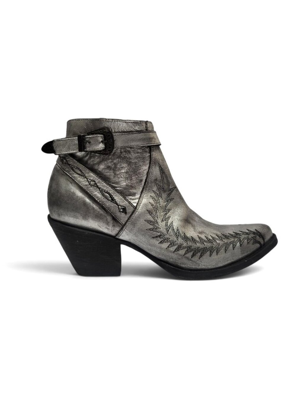 Old Gringo Yippee Ki Yay Western Embroidered Ankle Boots Silver Distressed